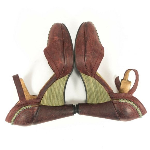 John Fluevog Red Leather Stitch Closed Toe Heels - Picture 5 of 9